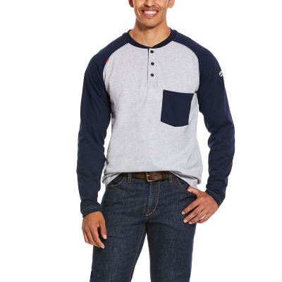 Ariat FR Baseball - Henley Grijs / Donkerblauw Heren - 16458-558